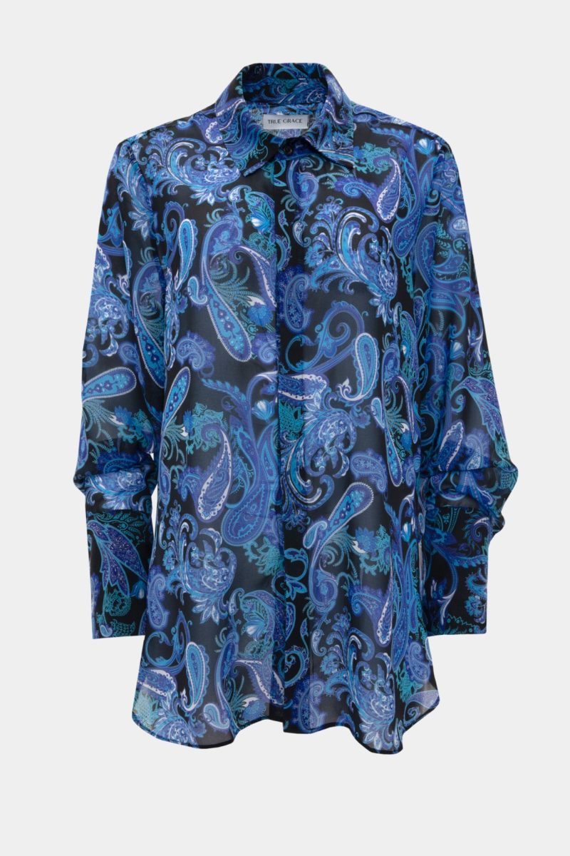 Shirt Black With Paisley Blue